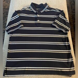 Daniel Cremieux Navy and White Striped Polo Shirt 100% soft cotton size large